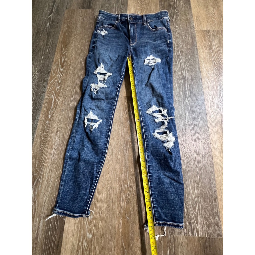 American Eagle High Rise Jegging Womens 8 Dark Blue Distressed Ripped Next Level - Picture 5 of 8